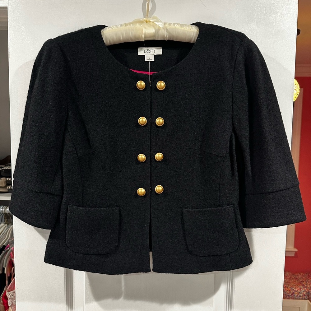 Ann Taylor Loft Black Blazer with Gold Accents NWT Size Small